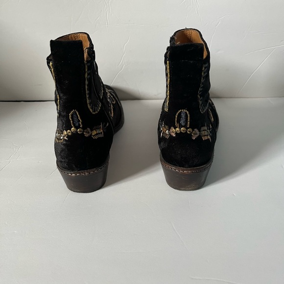 Coral Blue Herringbone Anthropologie velvet  black sequin ankle zip boot - Picture 3 of 6